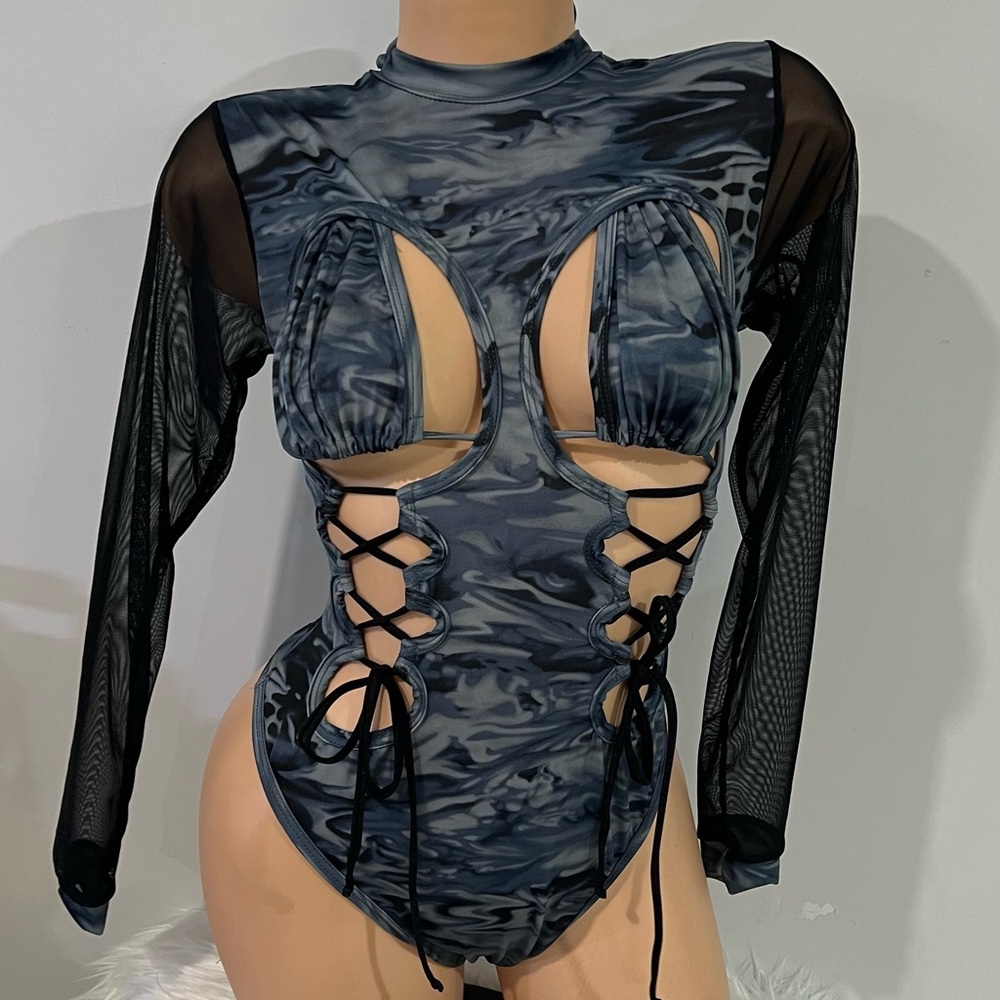 Elegant Black and Gray Cutout Bodysuit